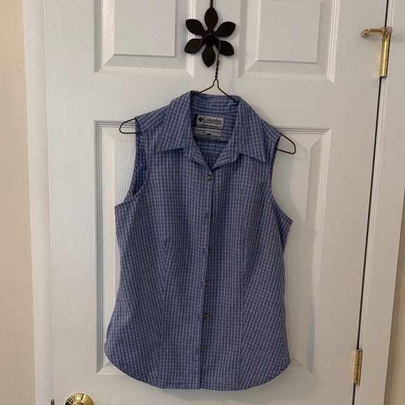 Columbia Tops - Columbia Women's Blue Checkered Button Down Shirt Trail Hiking Fishing Walking